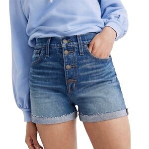 MADEWELL High Rise Denim Shorts in BurkeWash ‎Button front Sz24 summer